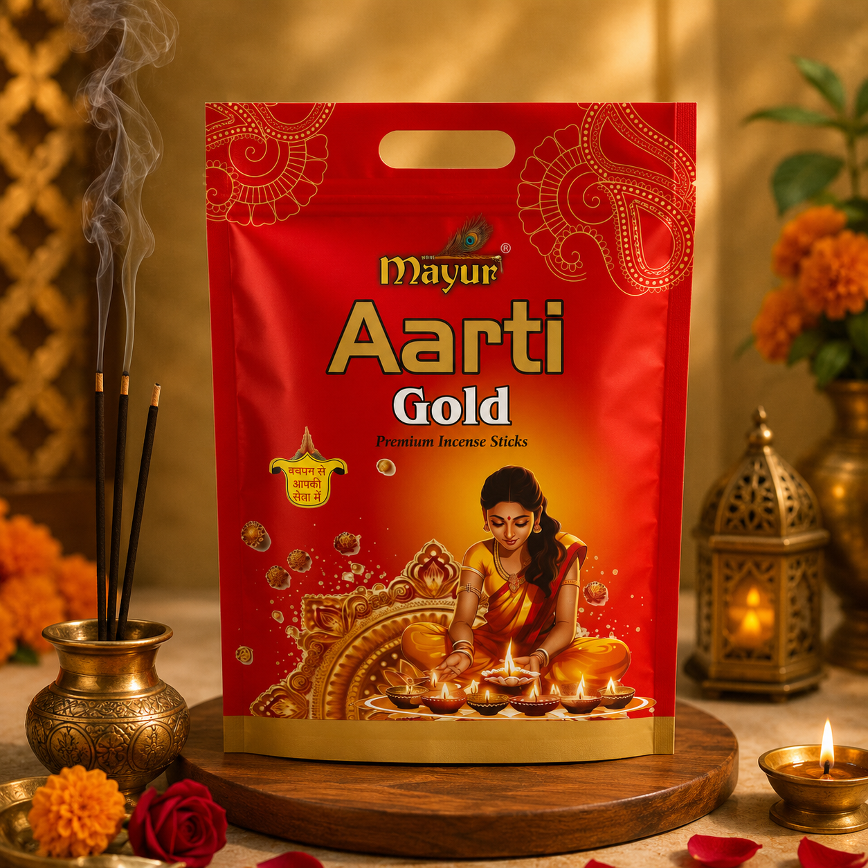 Aarti Gold Premium Incense Sticks Handle Family Bag - Image 1